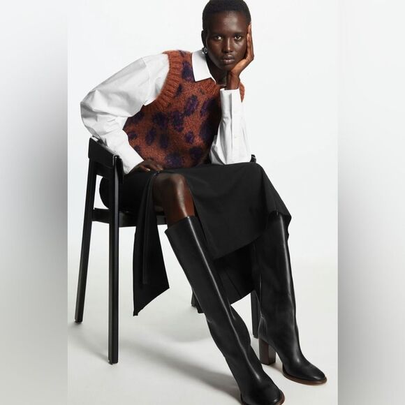 NWOB COS Leather Block Heel Knee-High Pull On Boots in Black SOLD OUT EU38/ US7 - Picture 6 of 16